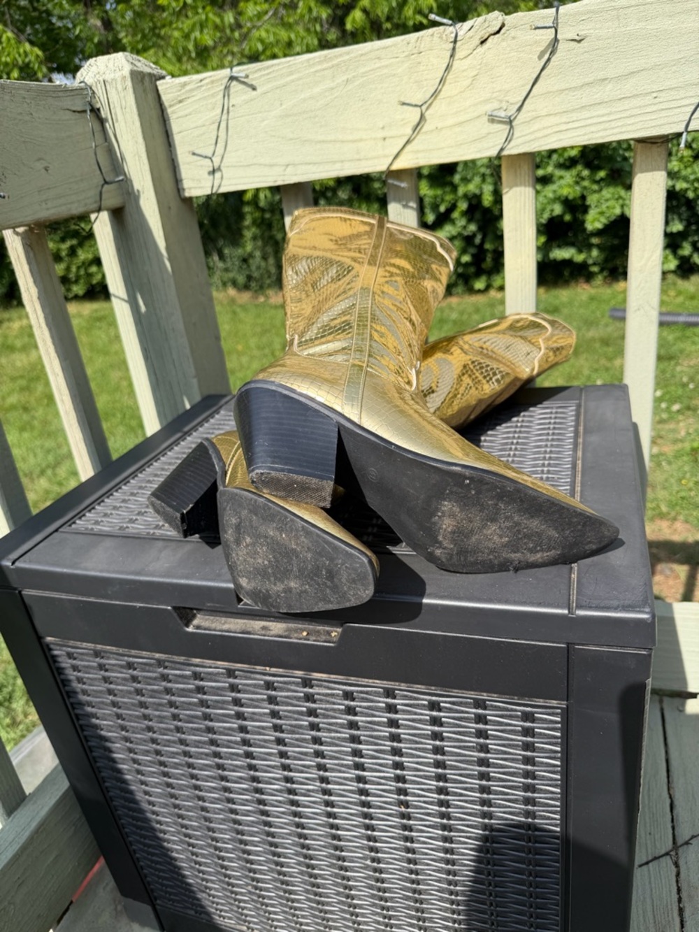 Amazon Gold Metallic Croc-Embossed Women's Knee-High Boots - Picture 5 of 7